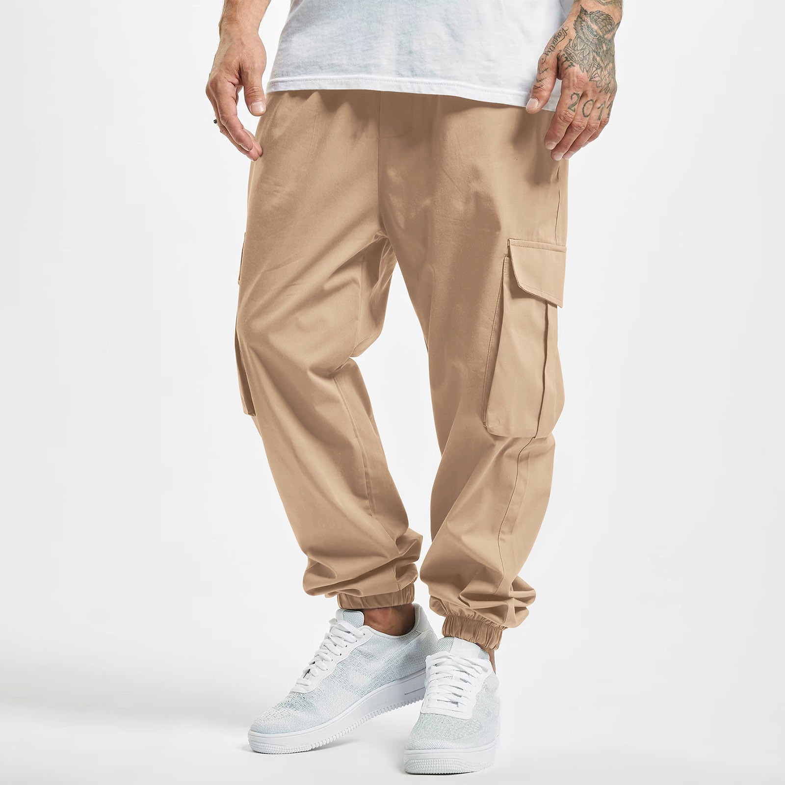 thumbnail image 2 of Pantalones cargo de color liso para hombre, aptos para todas las estaciones, con bolsillos. Mono deportivo informal de poliéster., 2 of 8